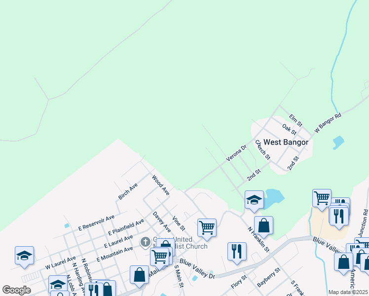 map of restaurants, bars, coffee shops, grocery stores, and more near 1141 Verona Drive in Pen Argyl