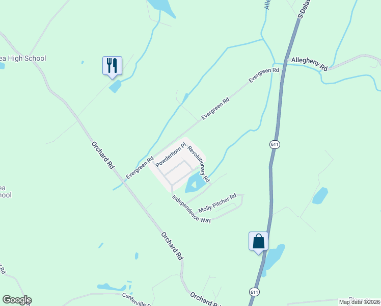 map of restaurants, bars, coffee shops, grocery stores, and more near 32 Powderhorn Place in Mount Bethel