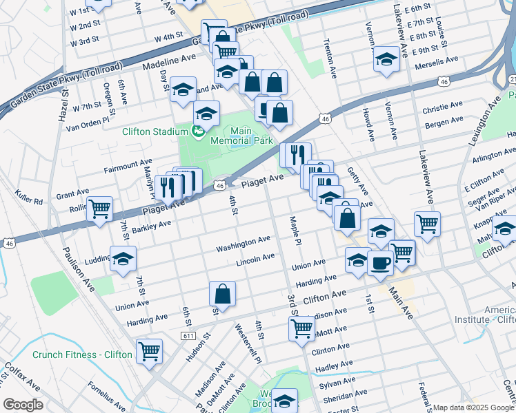 map of restaurants, bars, coffee shops, grocery stores, and more near 82 Barkley Avenue in Clifton