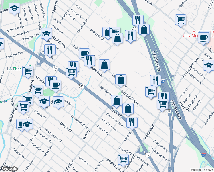 map of restaurants, bars, coffee shops, grocery stores, and more near 273 Garibaldi Avenue in Lodi