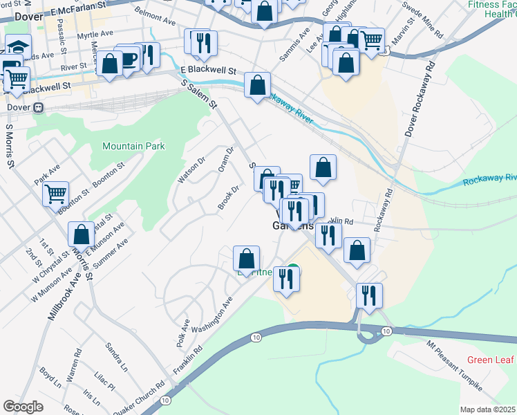 map of restaurants, bars, coffee shops, grocery stores, and more near 105 Boulder Ridge in Randolph