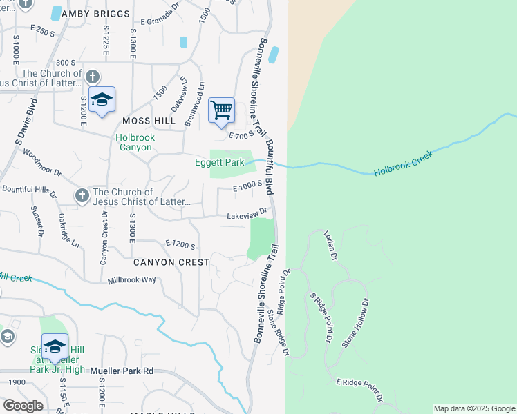 map of restaurants, bars, coffee shops, grocery stores, and more near 1659 Lakeview Drive in Bountiful