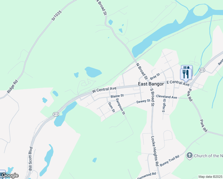 map of restaurants, bars, coffee shops, grocery stores, and more near 17 West Central Avenue in Bangor