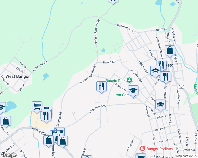 map of restaurants, bars, coffee shops, grocery stores, and more near 635 Front Street in Bangor