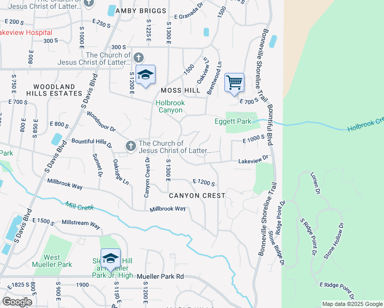 map of restaurants, bars, coffee shops, grocery stores, and more near 1044 Terrace Drive in Bountiful
