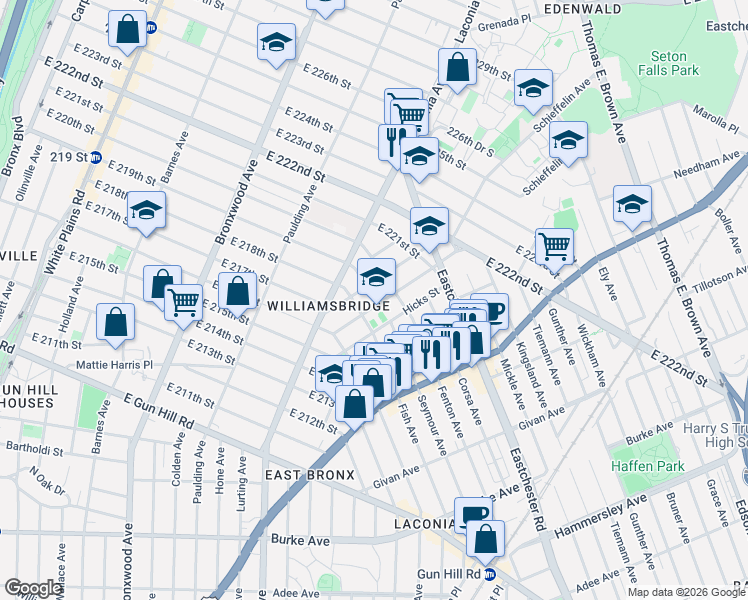 map of restaurants, bars, coffee shops, grocery stores, and more near 1424 Oakley Street in Bronx