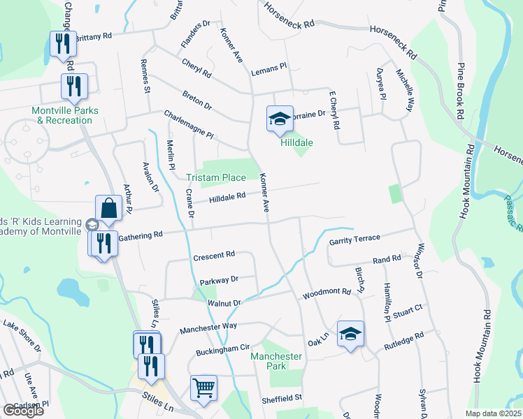 map of restaurants, bars, coffee shops, grocery stores, and more near 119 Konner Avenue in Montville