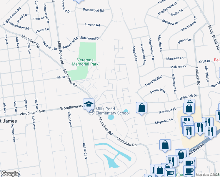 map of restaurants, bars, coffee shops, grocery stores, and more near 209 Flair Court East in Saint James