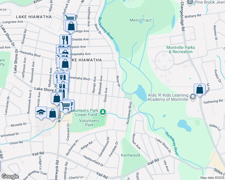 map of restaurants, bars, coffee shops, grocery stores, and more near 43 River Drive in Parsippany-Troy Hills