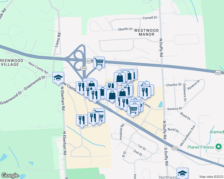 map of restaurants, bars, coffee shops, grocery stores, and more near 700 Butler Crossing in Butler