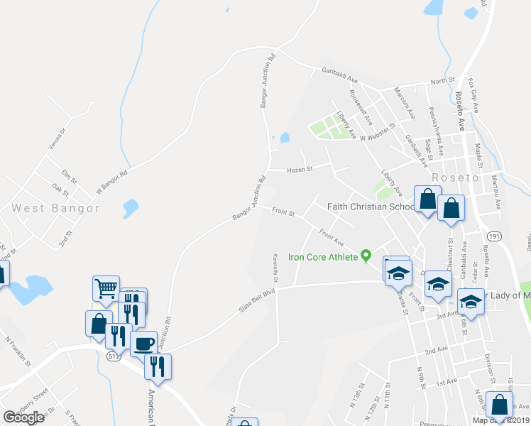 map of restaurants, bars, coffee shops, grocery stores, and more near 710 Front Street in Bangor