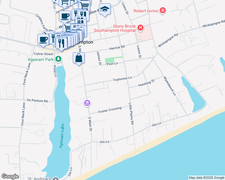 map of restaurants, bars, coffee shops, grocery stores, and more near 90 Toylsome Lane in Southampton
