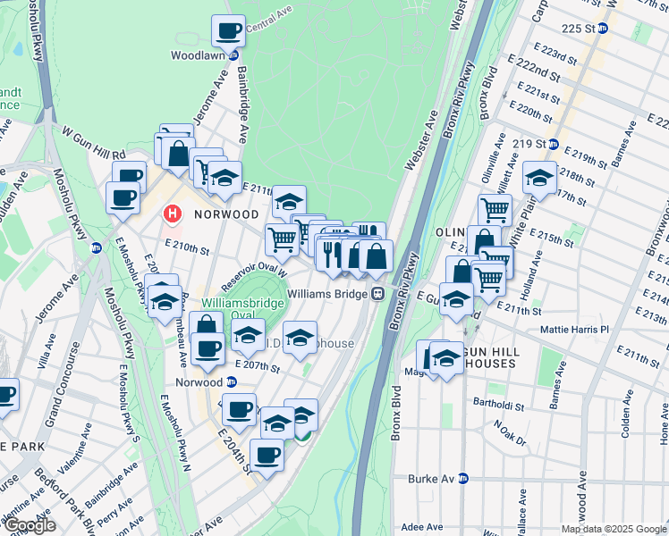 map of restaurants, bars, coffee shops, grocery stores, and more near 3511 Hull Avenue in Bronx