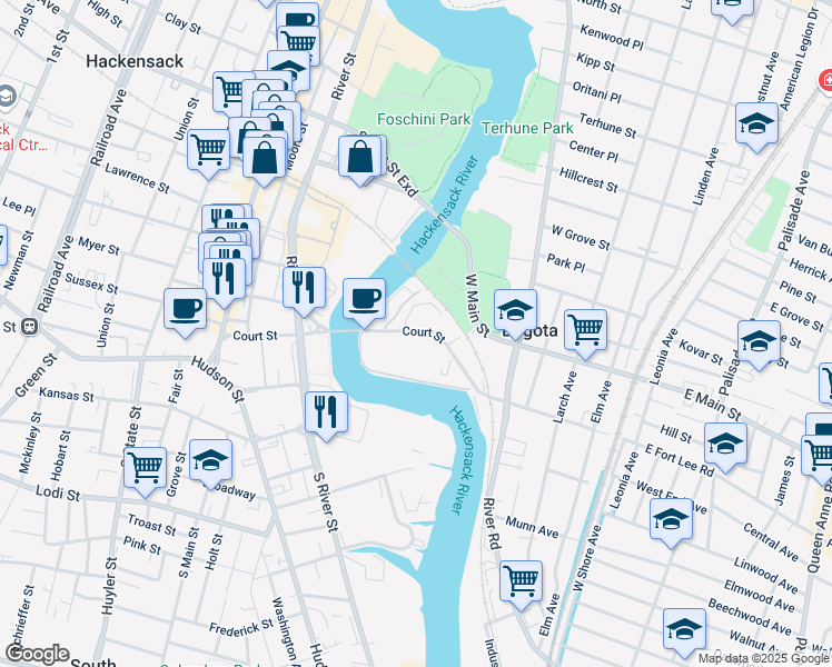 map of restaurants, bars, coffee shops, grocery stores, and more near 299 West Fort Lee Road in Bogota