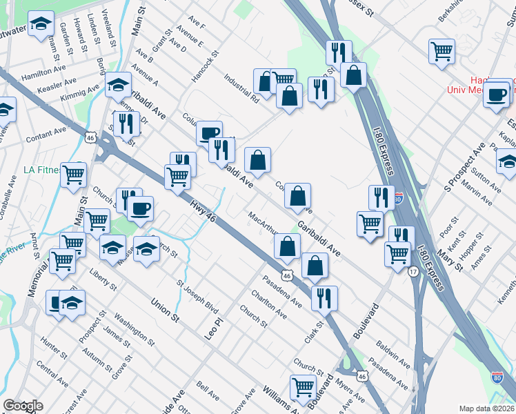 map of restaurants, bars, coffee shops, grocery stores, and more near 273 Garibaldi Avenue in Lodi