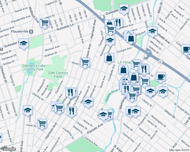 map of restaurants, bars, coffee shops, grocery stores, and more near 351 Westminster Place in Lodi