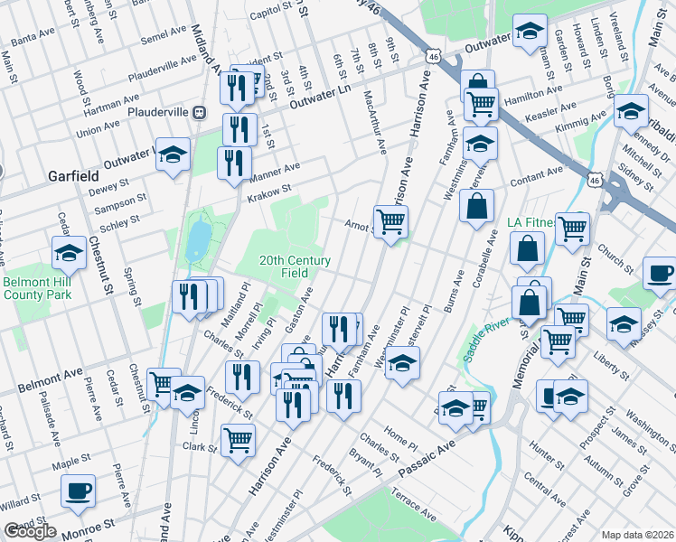 map of restaurants, bars, coffee shops, grocery stores, and more near 363 Macarthur Avenue in Garfield