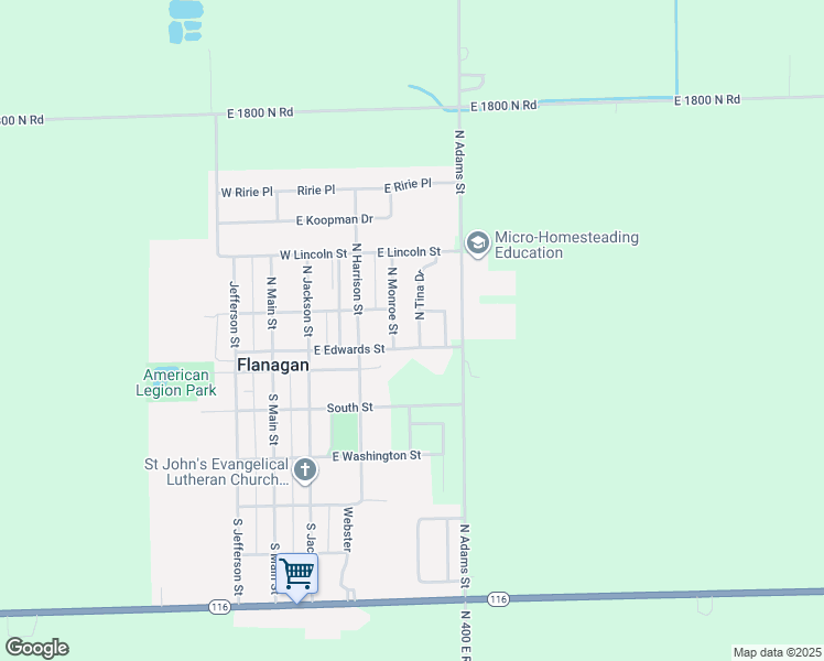 map of restaurants, bars, coffee shops, grocery stores, and more near 105 North Tina Drive in Flanagan