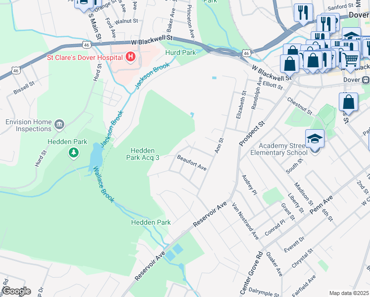 map of restaurants, bars, coffee shops, grocery stores, and more near 47 Fox Hill Drive in Dover