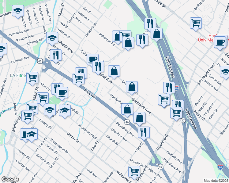 map of restaurants, bars, coffee shops, grocery stores, and more near 273 Garibaldi Avenue in Lodi