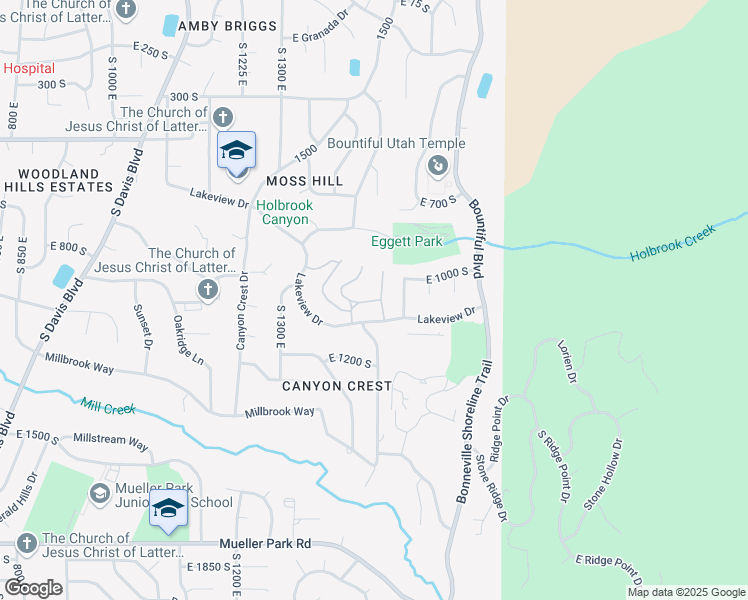 map of restaurants, bars, coffee shops, grocery stores, and more near 1515 Lakecrest Road in Bountiful