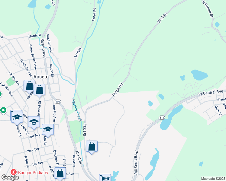 map of restaurants, bars, coffee shops, grocery stores, and more near 126 Ridge Road in Bangor