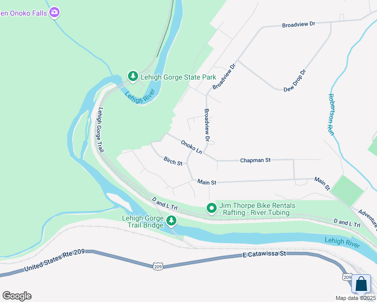 map of restaurants, bars, coffee shops, grocery stores, and more near 631 Onoko Lane in Jim Thorpe