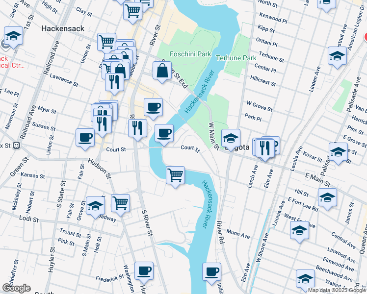 map of restaurants, bars, coffee shops, grocery stores, and more near 299 West Fort Lee Road in Bogota