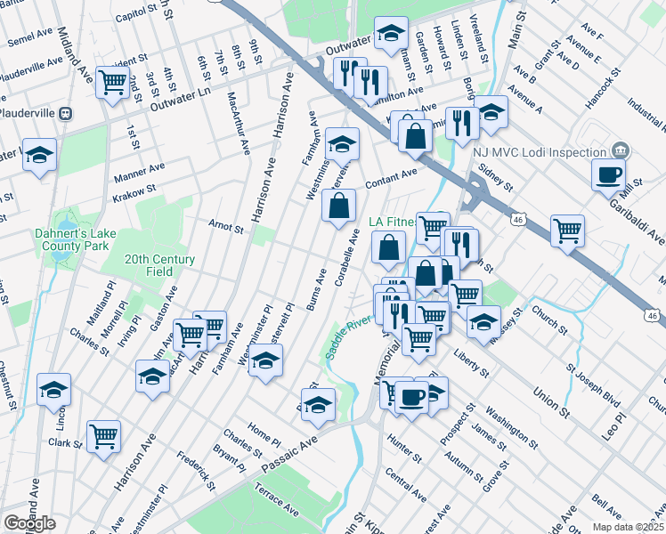 map of restaurants, bars, coffee shops, grocery stores, and more near 145 Corabelle Avenue in Lodi
