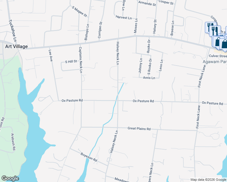 map of restaurants, bars, coffee shops, grocery stores, and more near 199 Halsey Neck Lane in Southampton