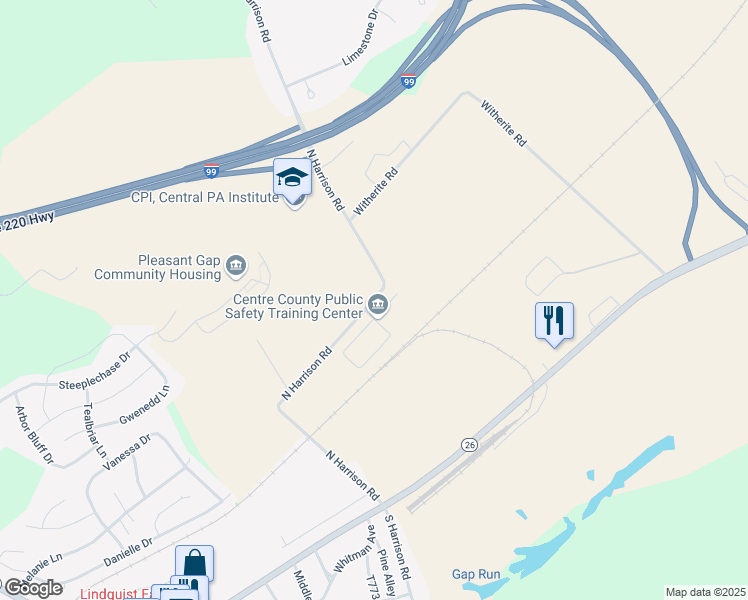 map of restaurants, bars, coffee shops, grocery stores, and more near 540 North Harrison Road in Bellefonte