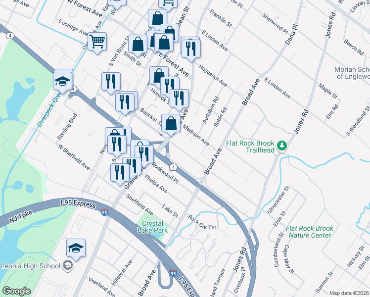 map of restaurants, bars, coffee shops, grocery stores, and more near 123 Van Nostrand Avenue in Englewood
