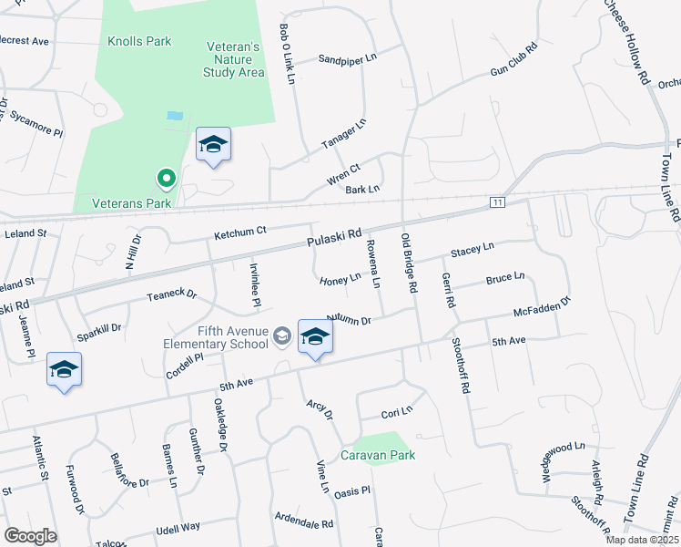 map of restaurants, bars, coffee shops, grocery stores, and more near 11 Honey Lane in East Northport