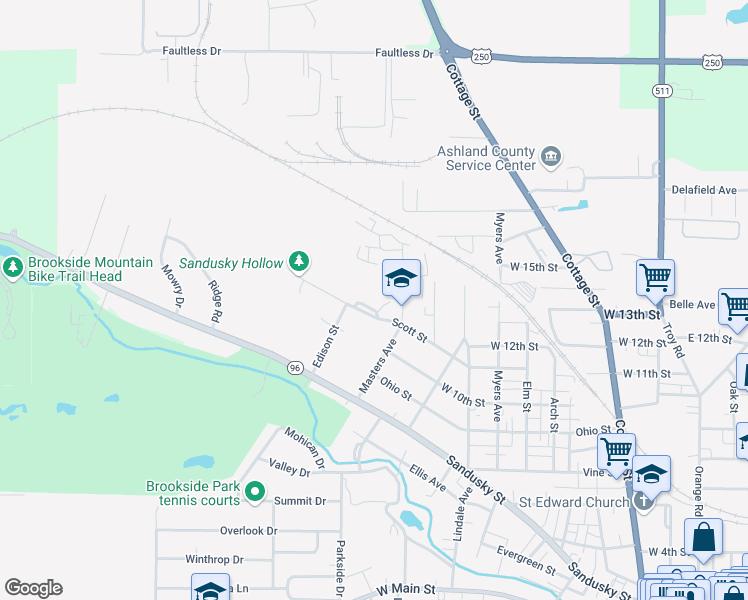 map of restaurants, bars, coffee shops, grocery stores, and more near 1202 Masters Avenue in Ashland