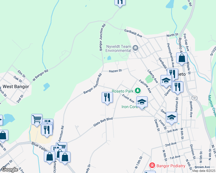 map of restaurants, bars, coffee shops, grocery stores, and more near 627 Front Street in Roseto