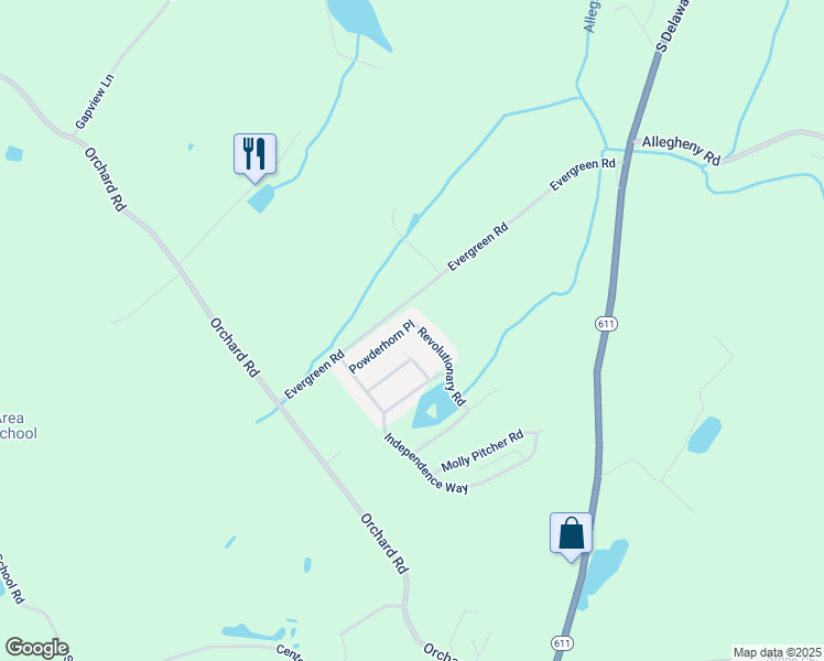 map of restaurants, bars, coffee shops, grocery stores, and more near 32 Powderhorn Place in Mount Bethel