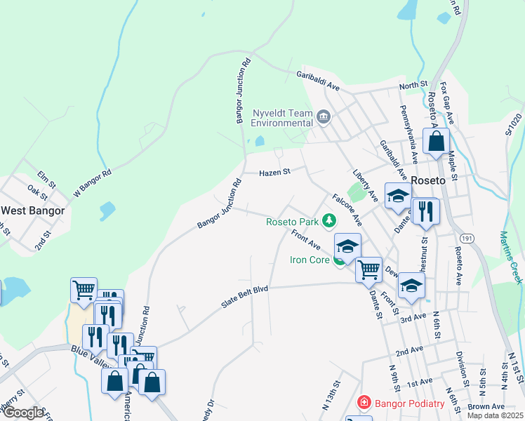 map of restaurants, bars, coffee shops, grocery stores, and more near 627 Front Street in Roseto