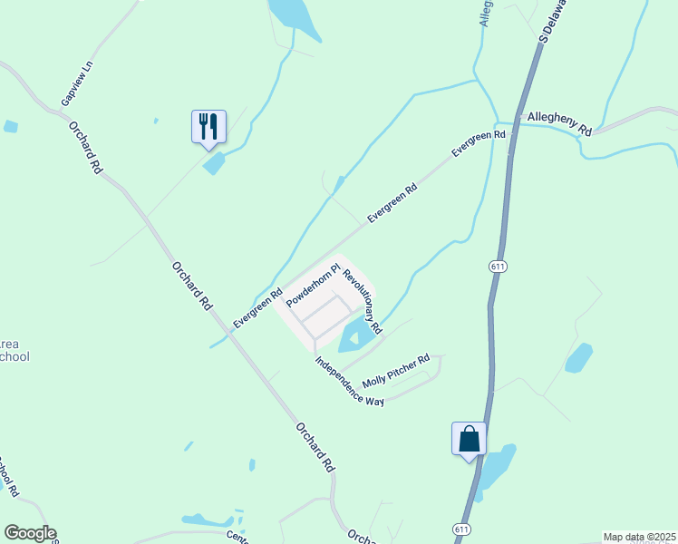 map of restaurants, bars, coffee shops, grocery stores, and more near 32 Powderhorn Place in Mount Bethel