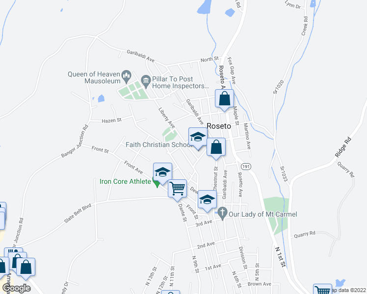 map of restaurants, bars, coffee shops, grocery stores, and more near 319 Liberty Avenue in Bangor