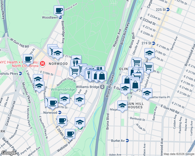 map of restaurants, bars, coffee shops, grocery stores, and more near 3530 Decatur Avenue in Bronx