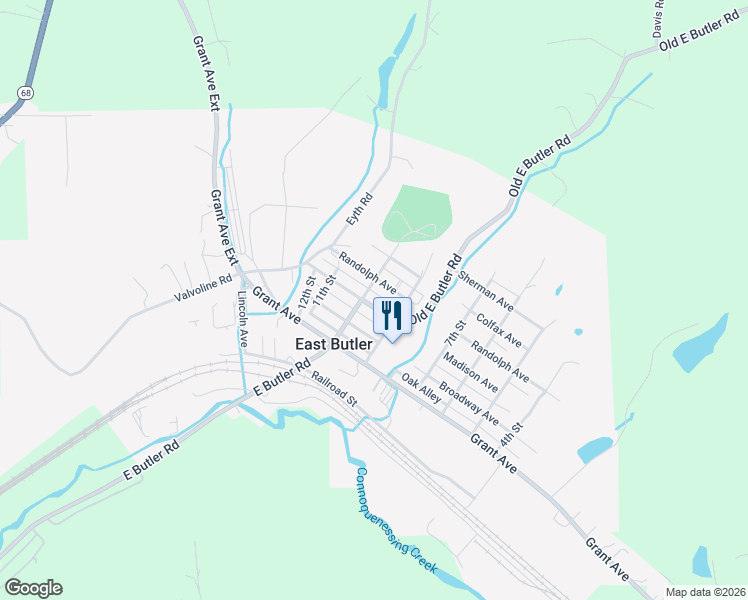 map of restaurants, bars, coffee shops, grocery stores, and more near 918 Madison Avenue in East Butler