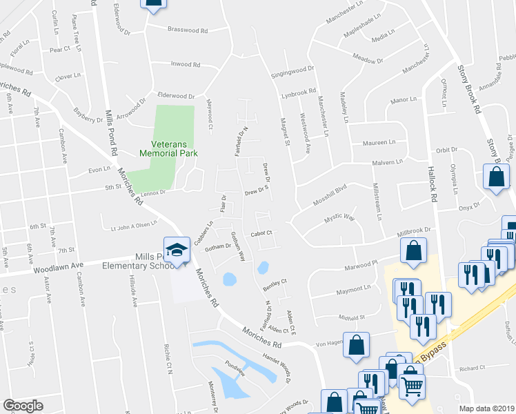 map of restaurants, bars, coffee shops, grocery stores, and more near 1007 Cabot Path in Saint James