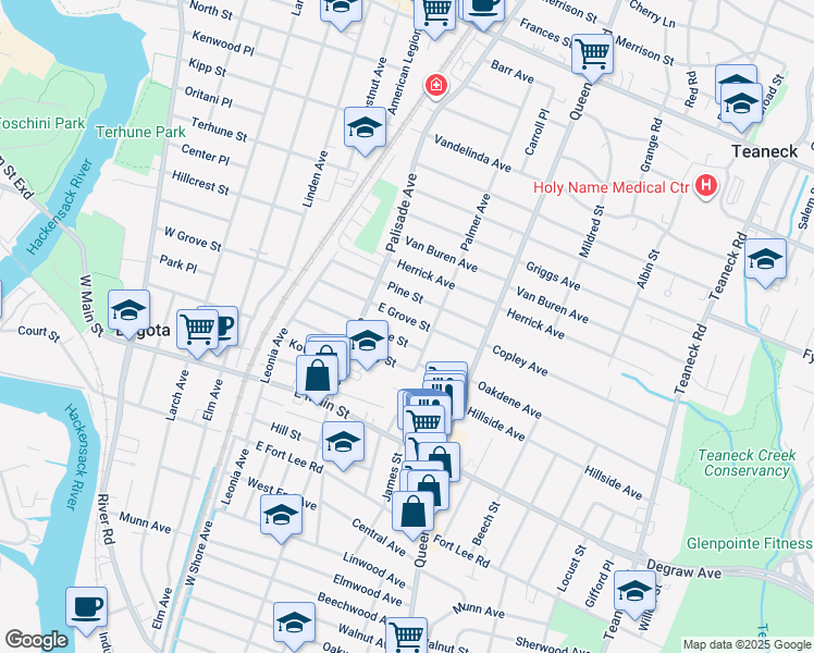 map of restaurants, bars, coffee shops, grocery stores, and more near 332 East Grove Street in Bogota