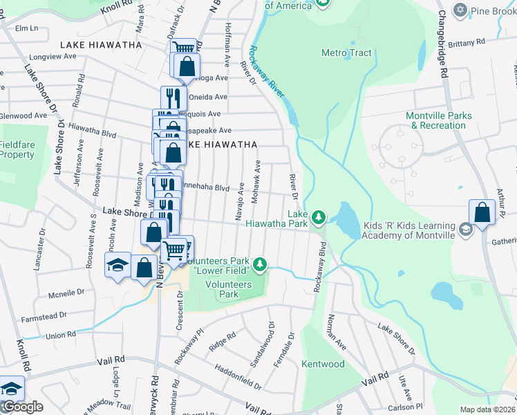 map of restaurants, bars, coffee shops, grocery stores, and more near 24 Sioux Avenue in Parsippany-Troy Hills