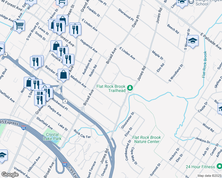 map of restaurants, bars, coffee shops, grocery stores, and more near 254 Fountain Road in Englewood