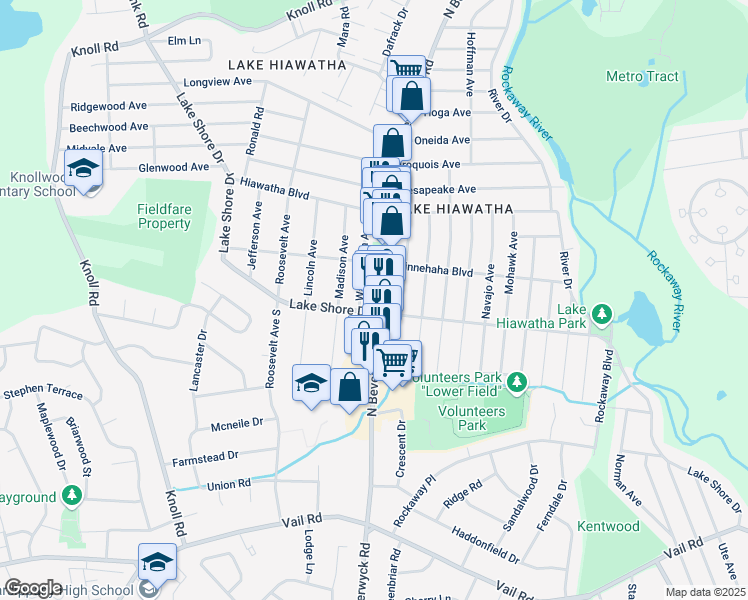 map of restaurants, bars, coffee shops, grocery stores, and more near 54 North Beverwyck Road in Parsippany-Troy Hills