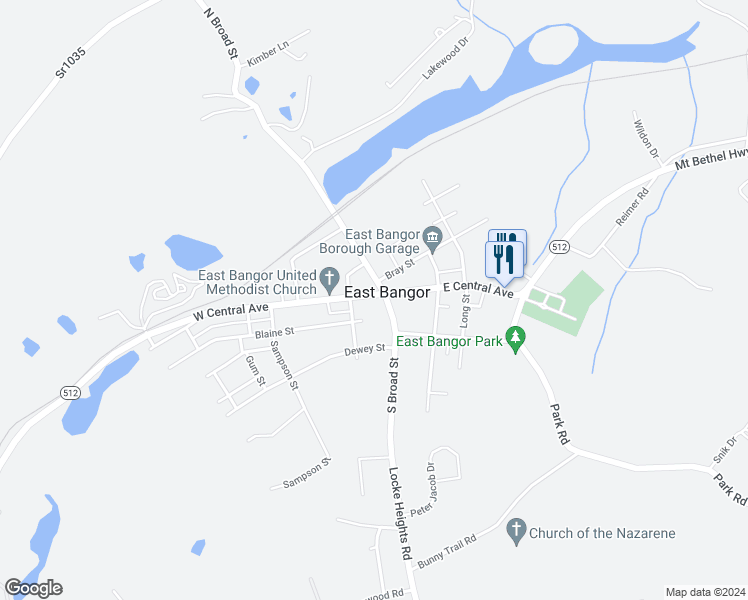 map of restaurants, bars, coffee shops, grocery stores, and more near 17 West Central Avenue in Bangor