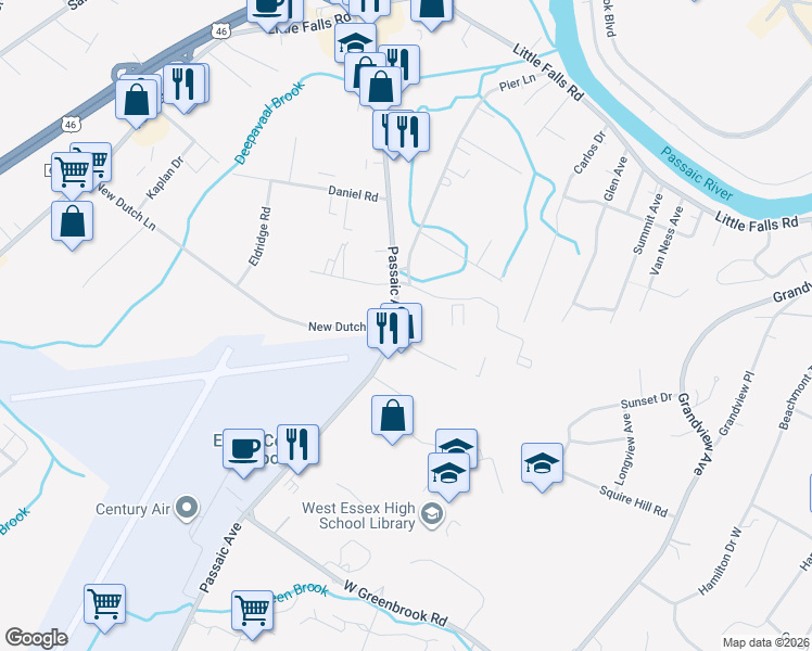 map of restaurants, bars, coffee shops, grocery stores, and more near 250 Passaic Avenue in Fairfield