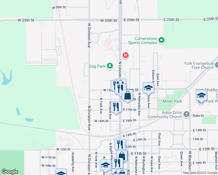 map of restaurants, bars, coffee shops, grocery stores, and more near 212 West 19th Street in York