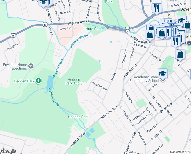 map of restaurants, bars, coffee shops, grocery stores, and more near 40 Fox Hill Drive in Dover